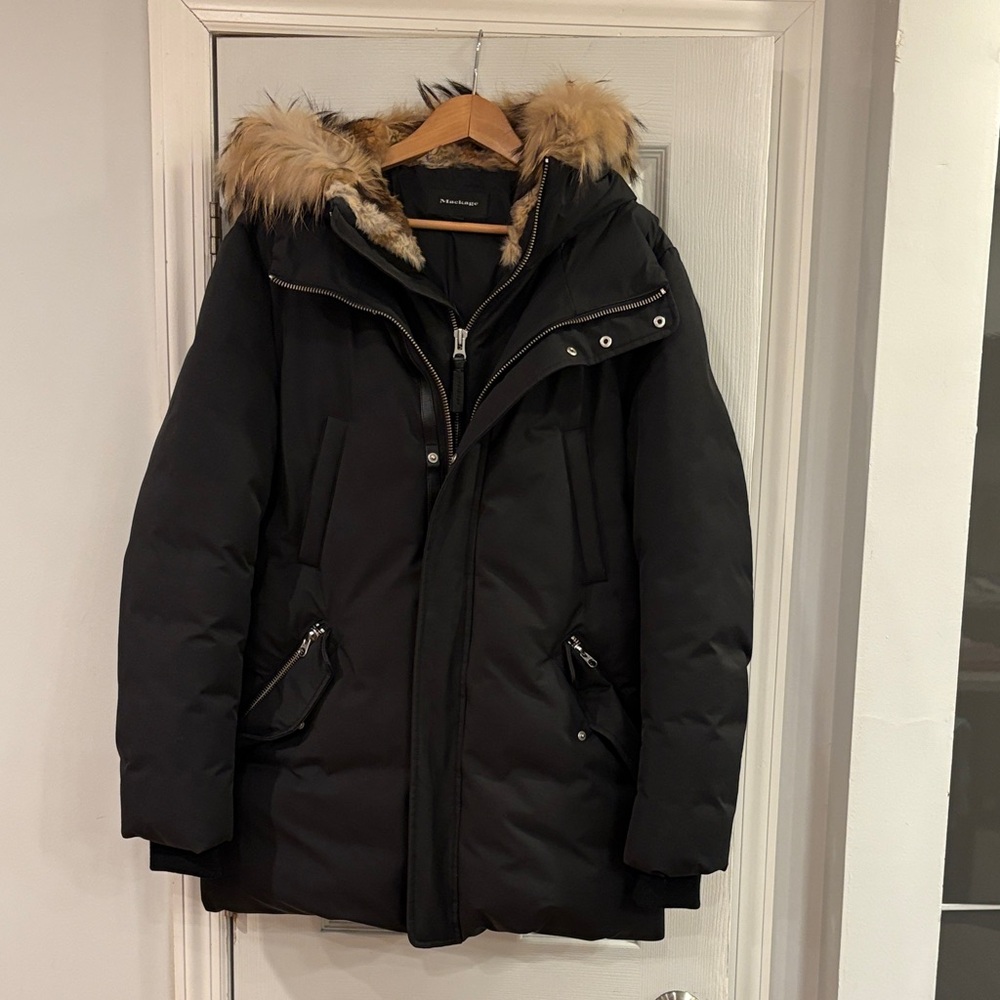 Mackage Black Puffer Coat with Faux Fur Hood